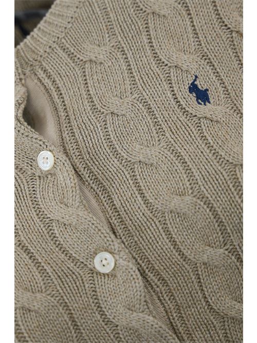 Cardigan a trecce in cotone beige con logo POLO RALPH LAUREN | 211891643021